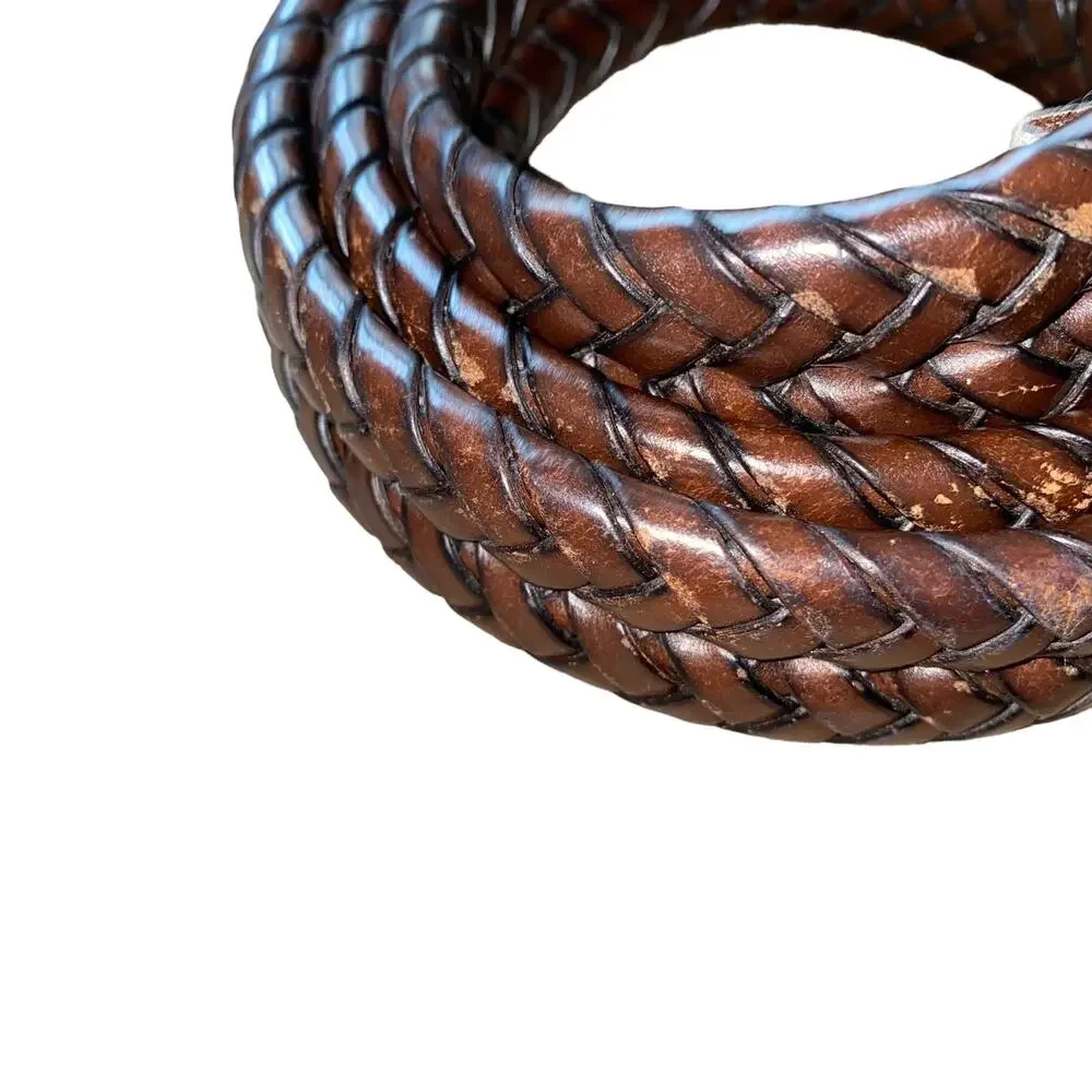 Fossil Genuine Leather Rope Belt Country Western Brown with gold hardware sz 38